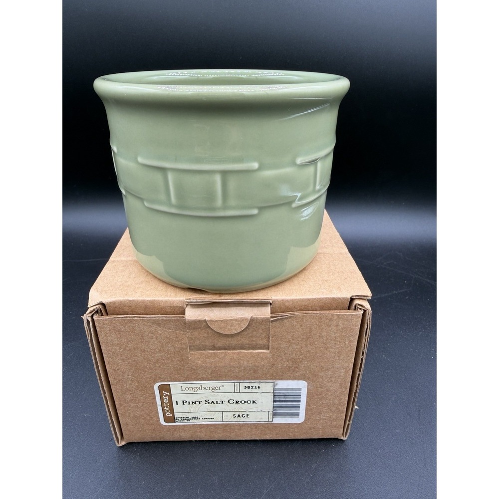 Longaberger Pottery 1 Pint Salt Crock 🌿🧂 Sage – NIB New in Box